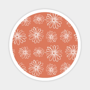 Terracotta Line Art Daisy Flowers Pattern Magnet